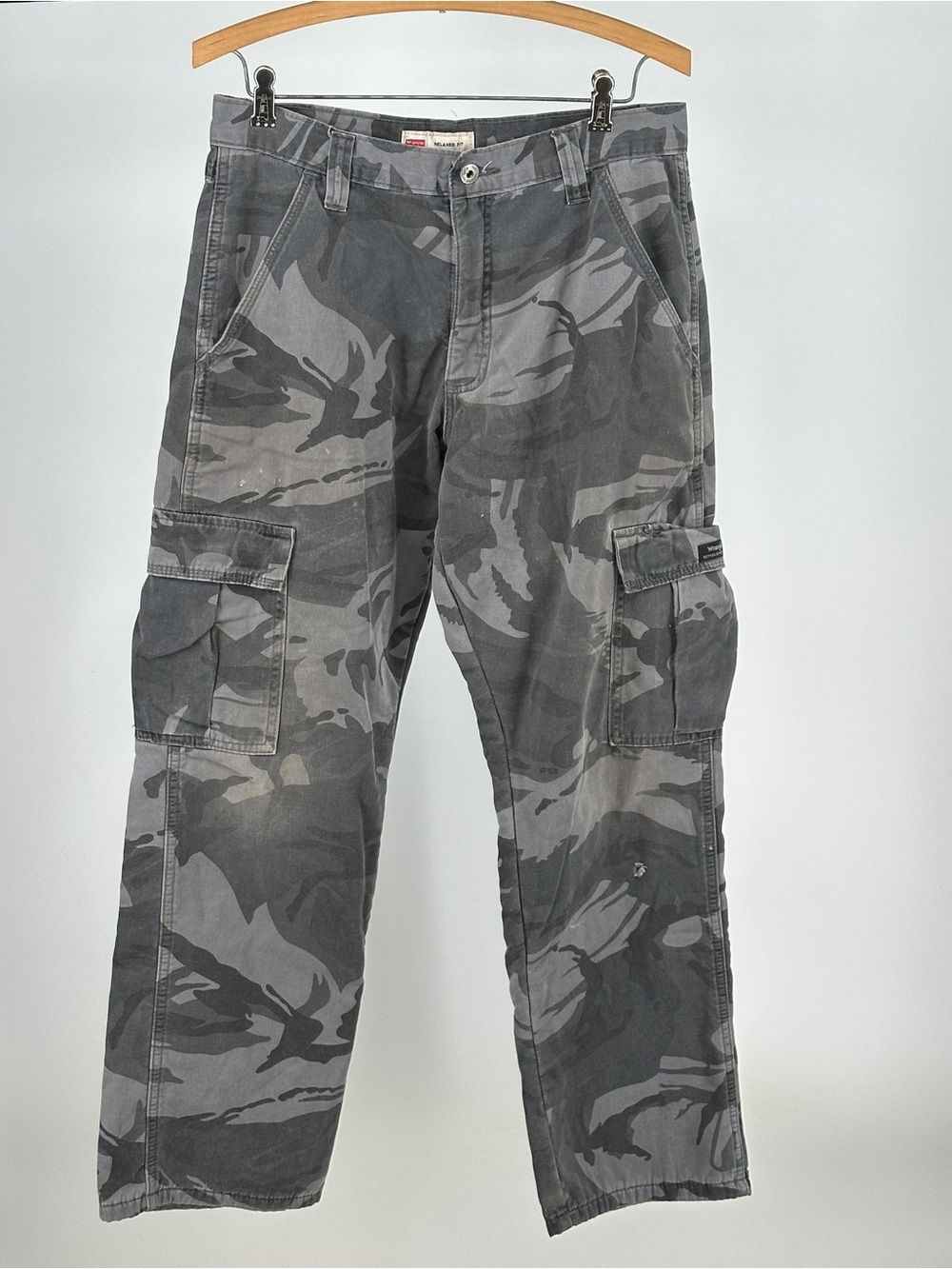 Men's Y2K Gray Camo Cargo Fleece Lined Pants Utility Streetwear